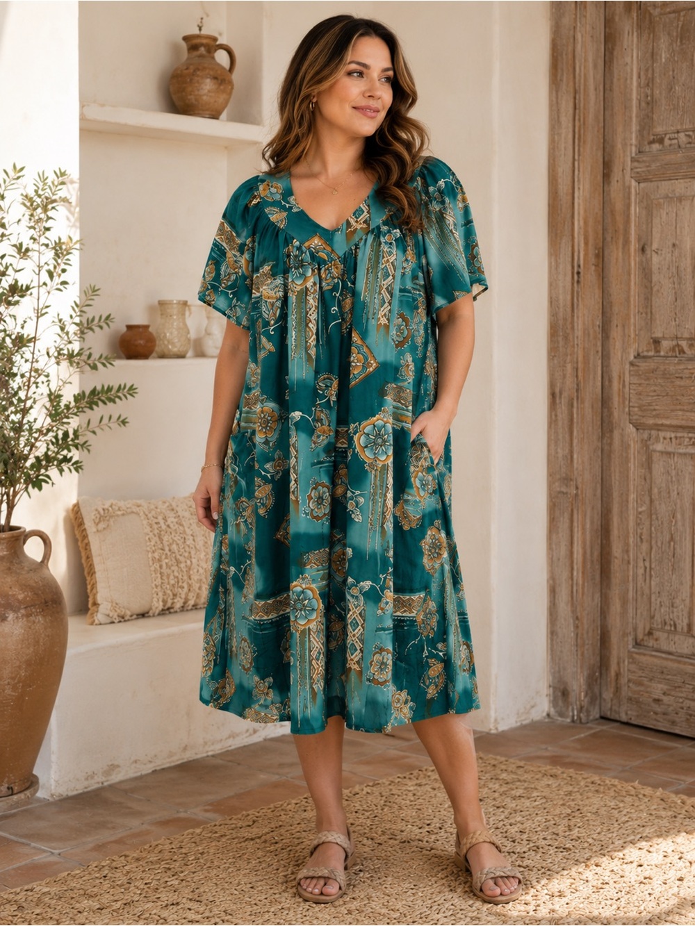 Vintage One Size Kalama Muu Muu Dress Multicolor Floral Kaftan Midi Tropical